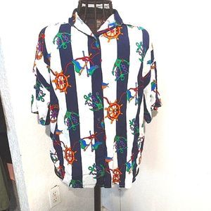 Venezia nautical beach button down shirt sleeve shirt size XL